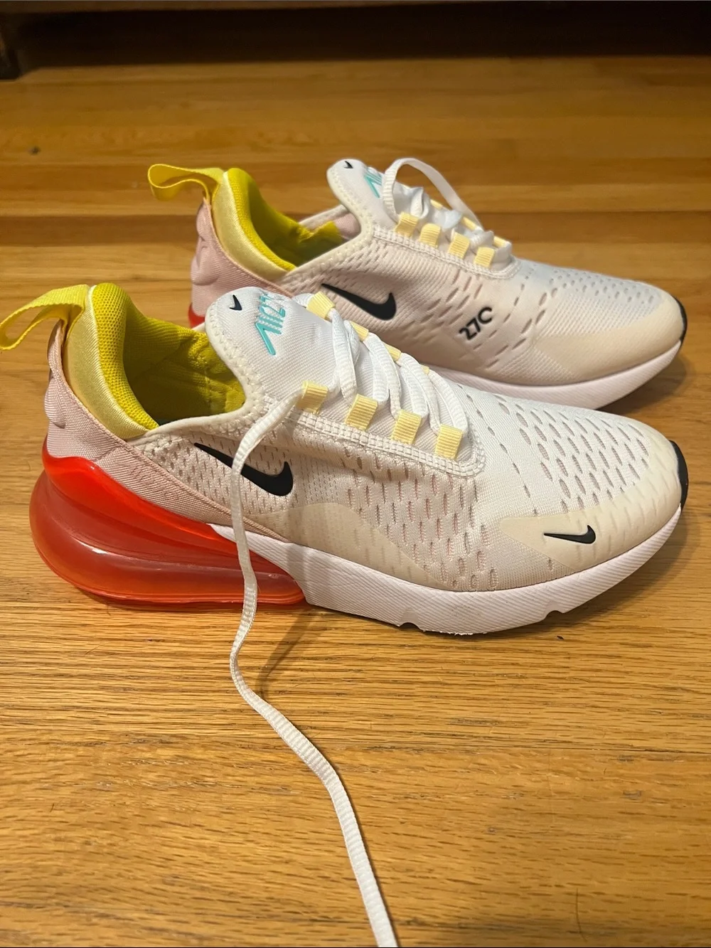 Nike White Sneakers with Yellow Liner and Orange Heel Air Unit